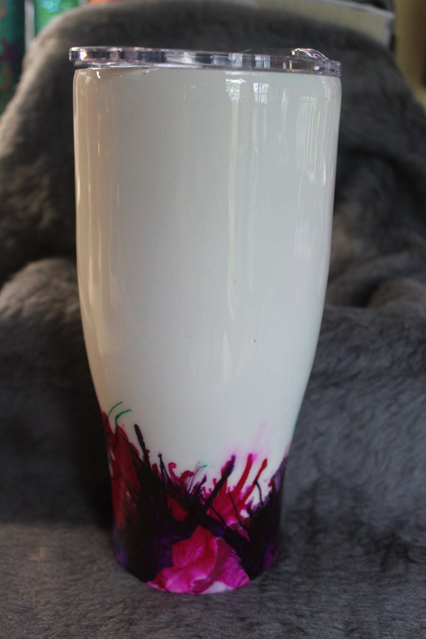 Color splatter steel tumbler, hand glittered, customizable any color, 30oz hot cold coffee tea tumbler gift leo the lion, king of the jungle
