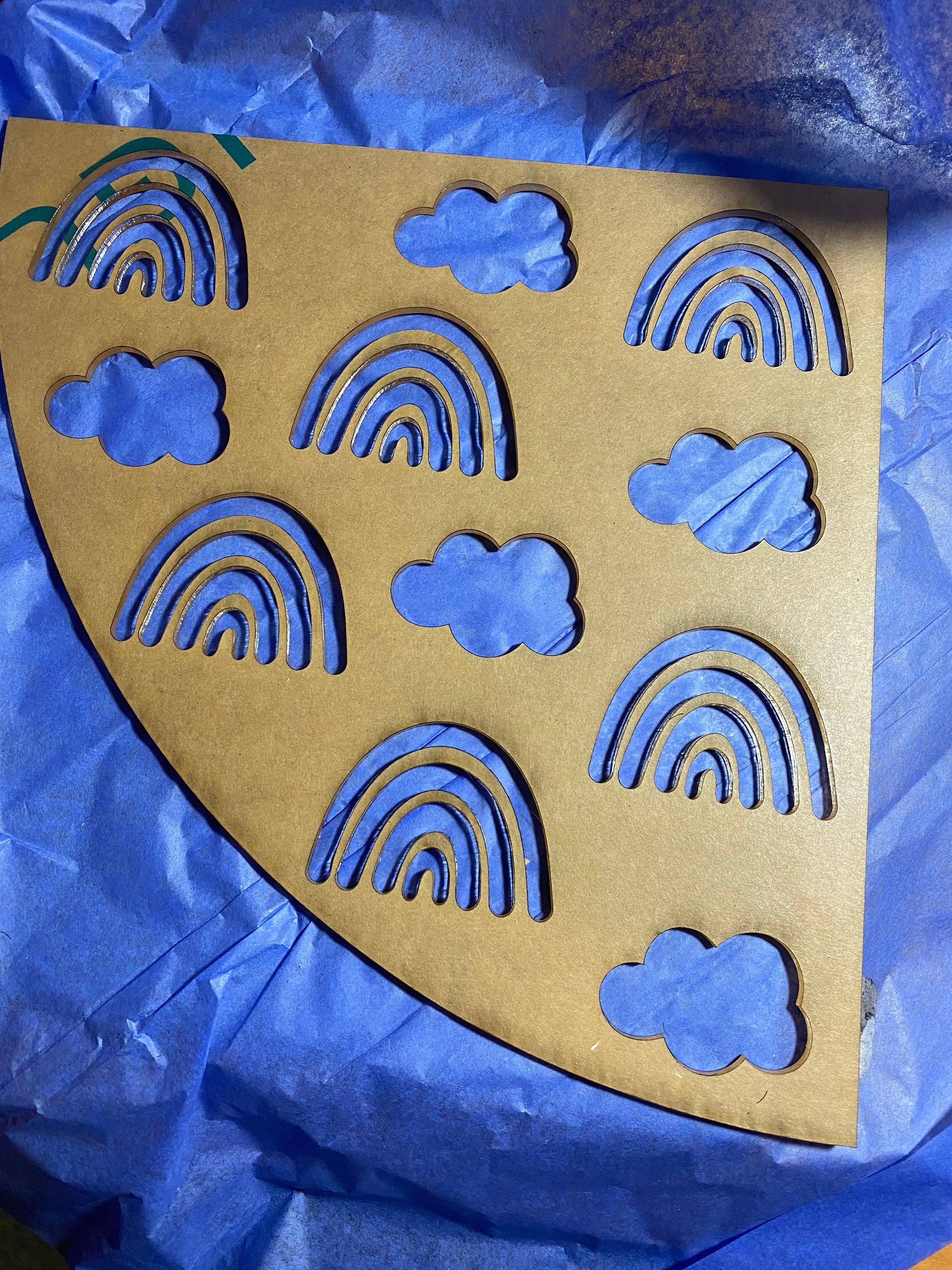 Reusable acrylic bleaching sleeve stencil rainbows and clouds