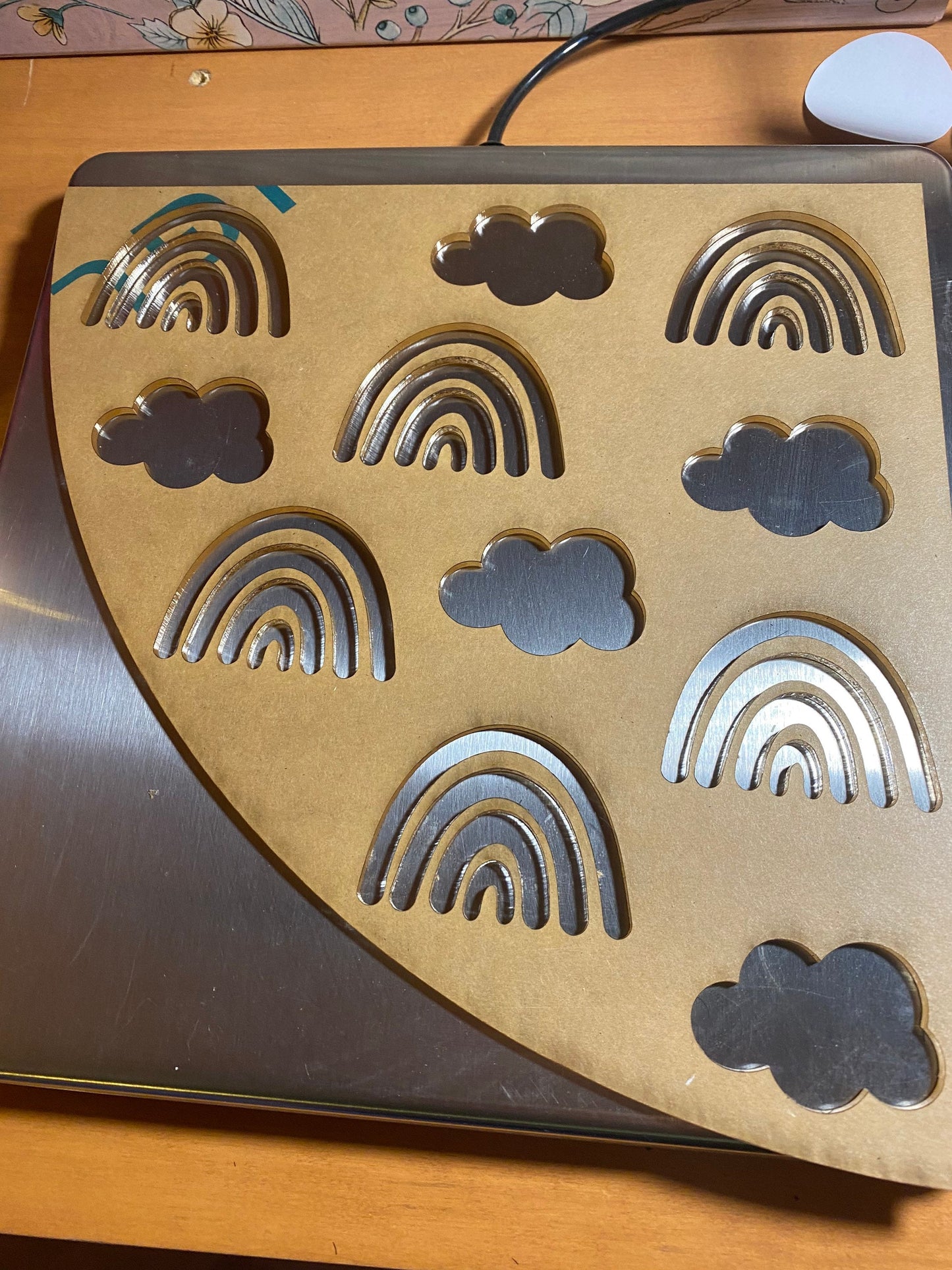 Reusable acrylic bleaching sleeve stencil rainbows and clouds