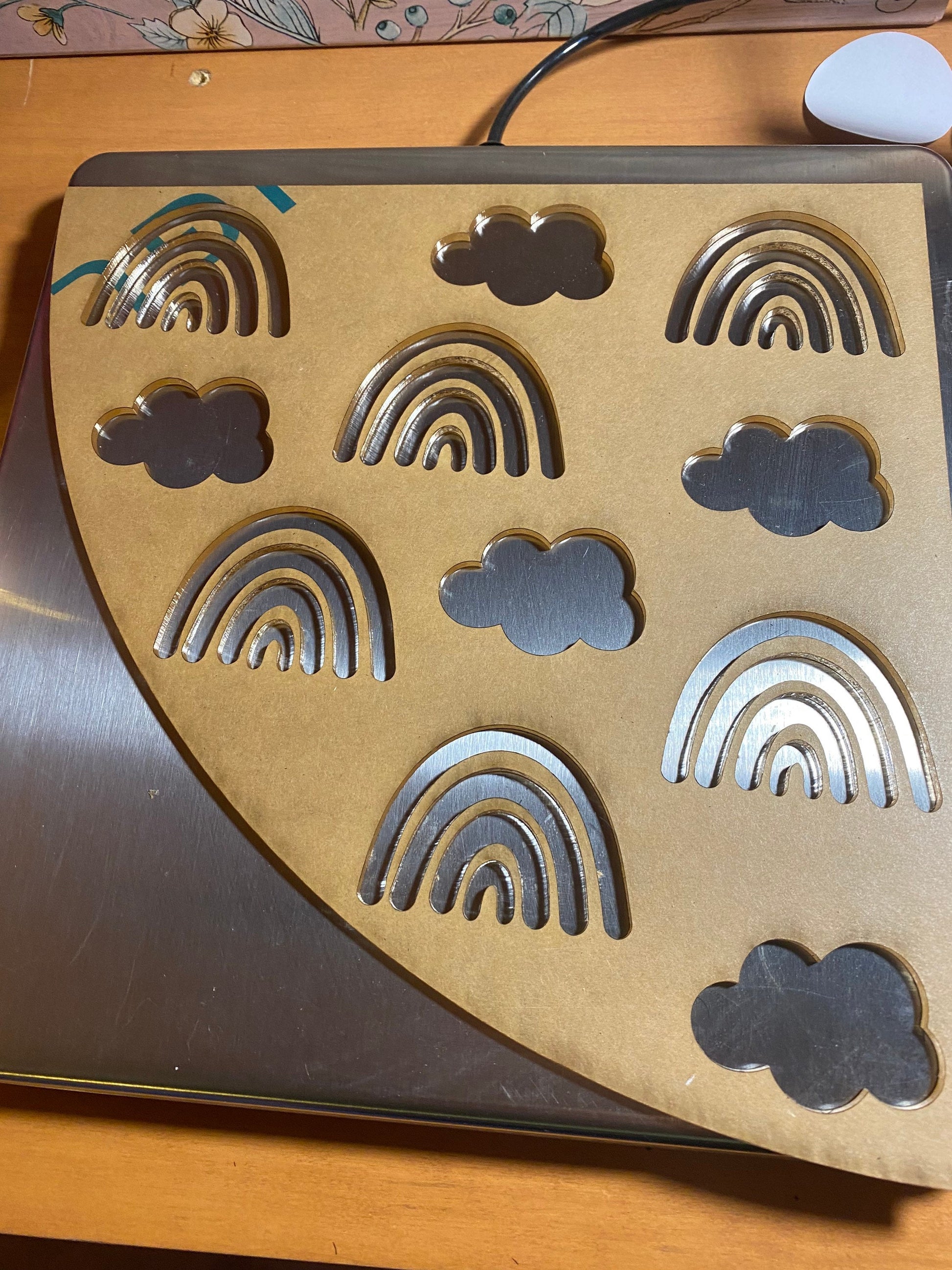Reusable acrylic bleaching sleeve stencil rainbows and clouds