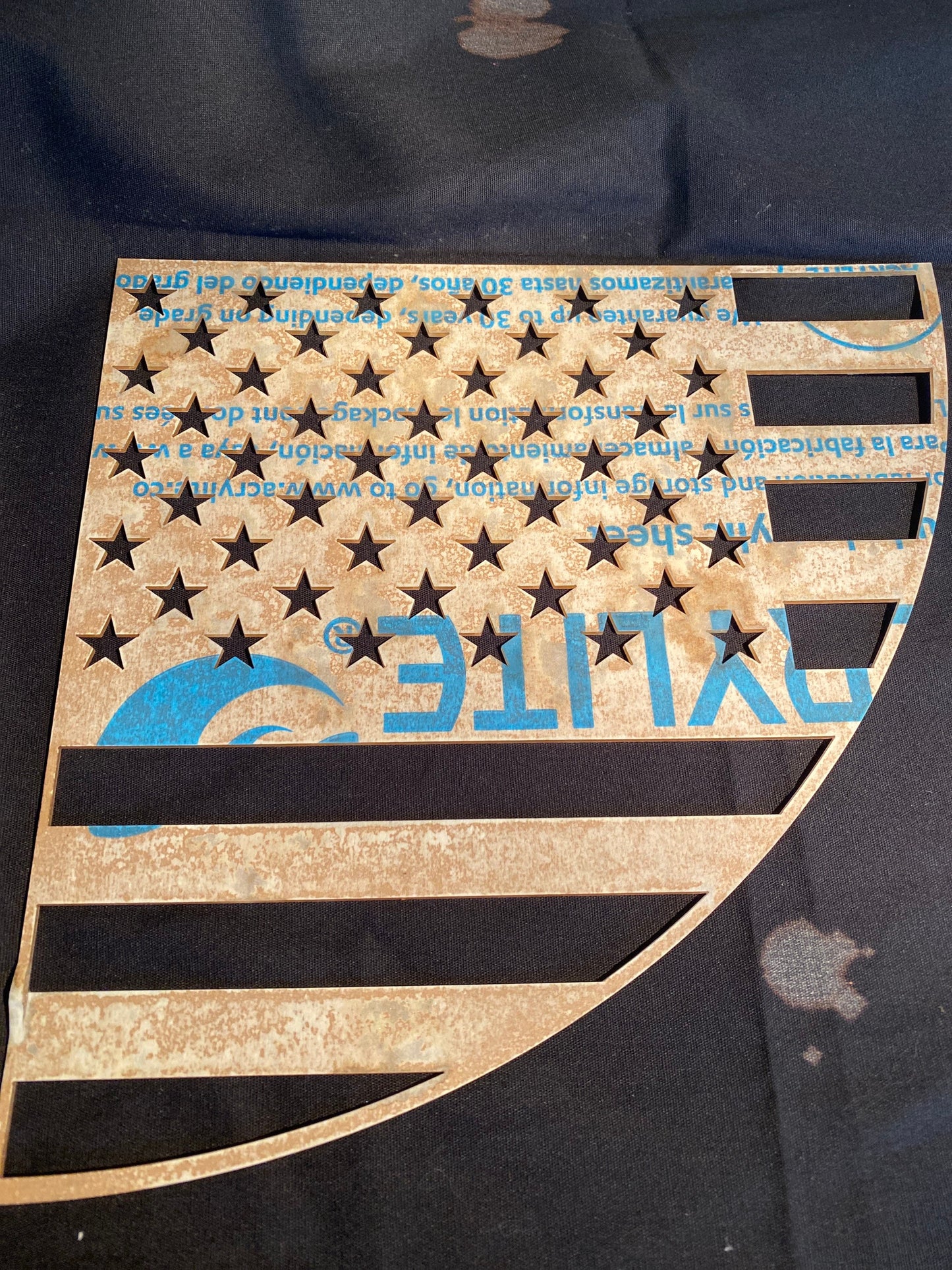 Reusable acrylic bleaching sleeve stencil sleeve slices American flag.