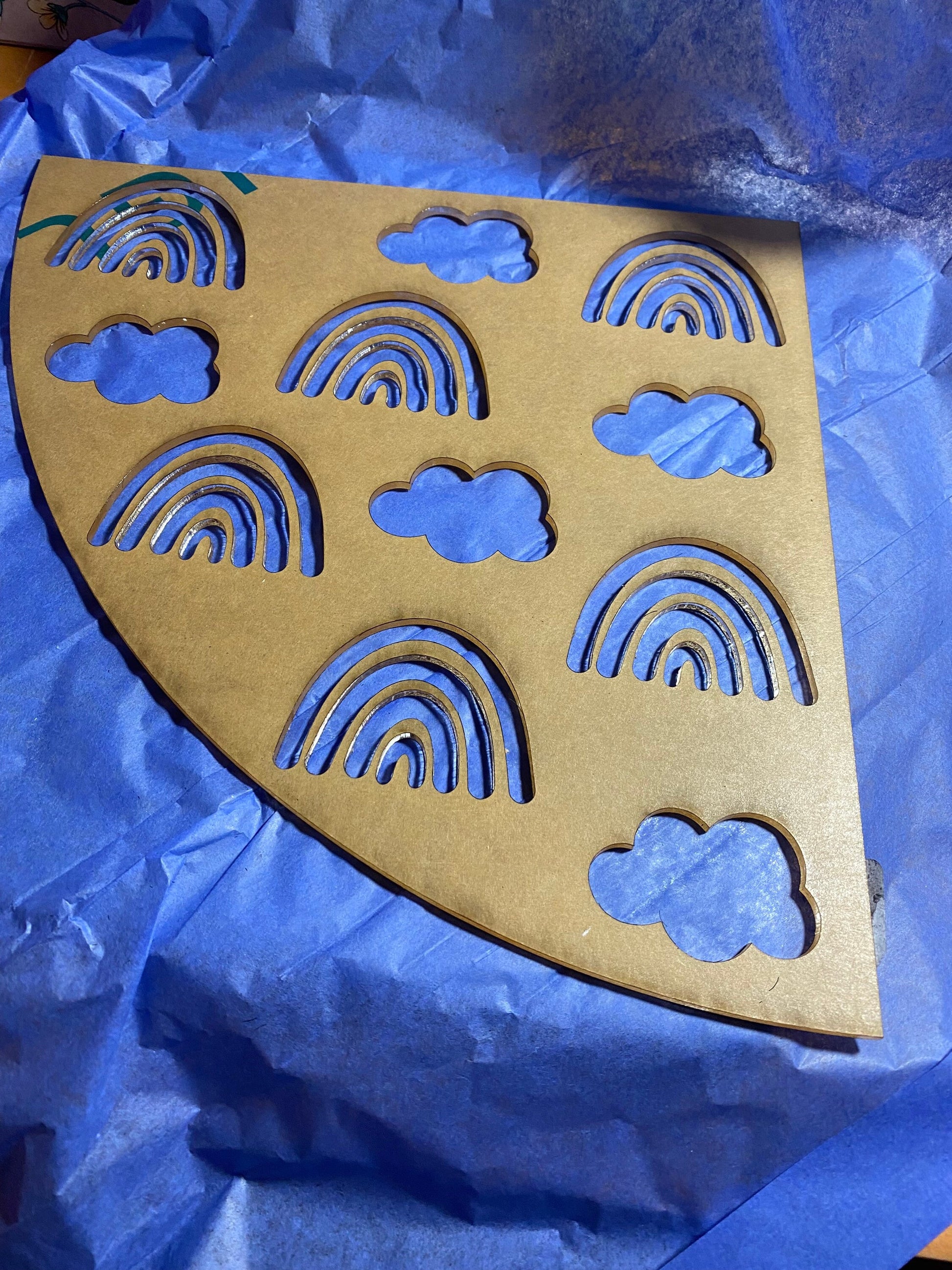 Reusable acrylic bleaching sleeve stencil rainbows and clouds