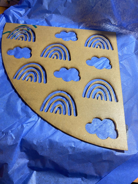 Reusable acrylic bleaching sleeve stencil rainbows and clouds
